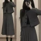 Gentle-Woolen-Women-Sets-Long-Sleeve-Short-Blazer-Coat-High-Waist-Pleated-Midi-Skirts-Suits-Spring